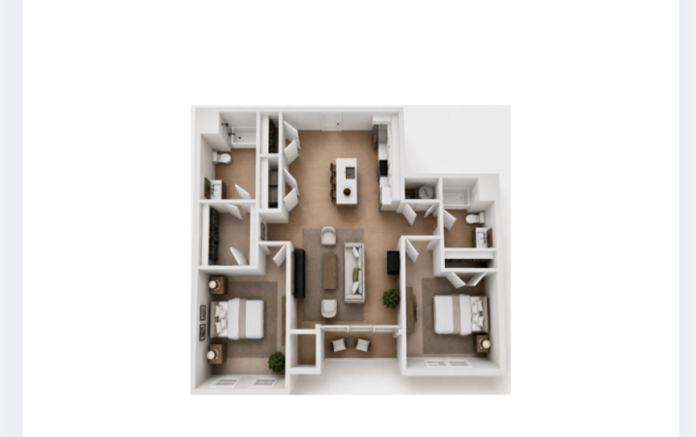 Maverick - 2 bedroom floorplan layout with 2 bathrooms and 1136 square feet